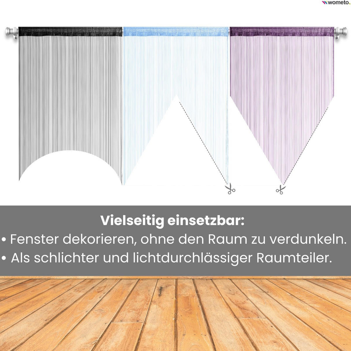 FADENVORHANG blau 245/90 cm Stangendurchzug kürzbar - Blau, Textil (90/245/1cm) - wometo