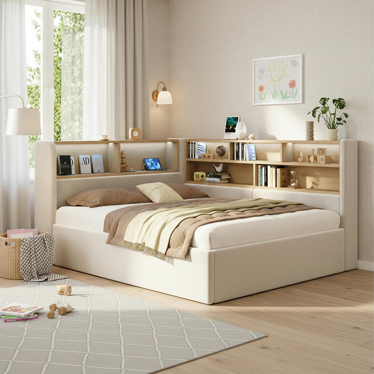 POLSTERBETT 140×190 cm mit LED in Beige - Beige, Textil (140/190cm) - KOMHTOM