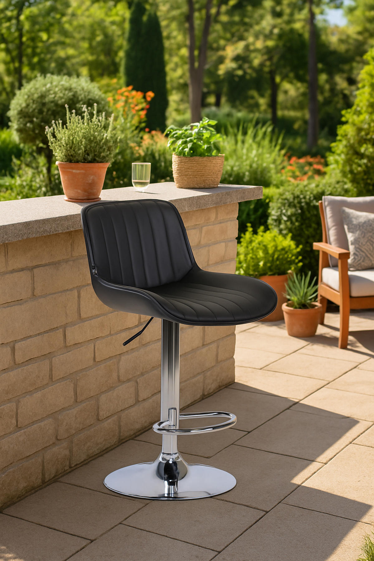 BARHOCKER 2er Set Lentos Kunstleder chrom schwarz - Chromfarben/Schwarz, Kunststoff/Metall (50/108/50cm) - TPFLiving