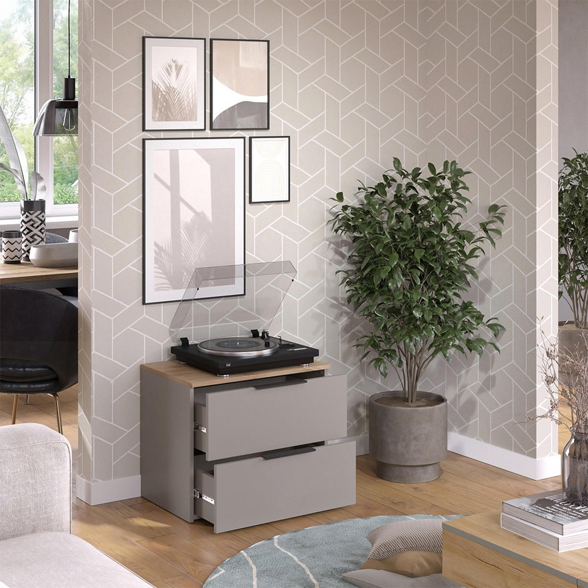 KOMMODE Wido Greige 60 x 50 cm mit 2 Schubladen - Greige/Sonoma Eiche, Holzwerkstoff (60/50/40cm) - Vicco