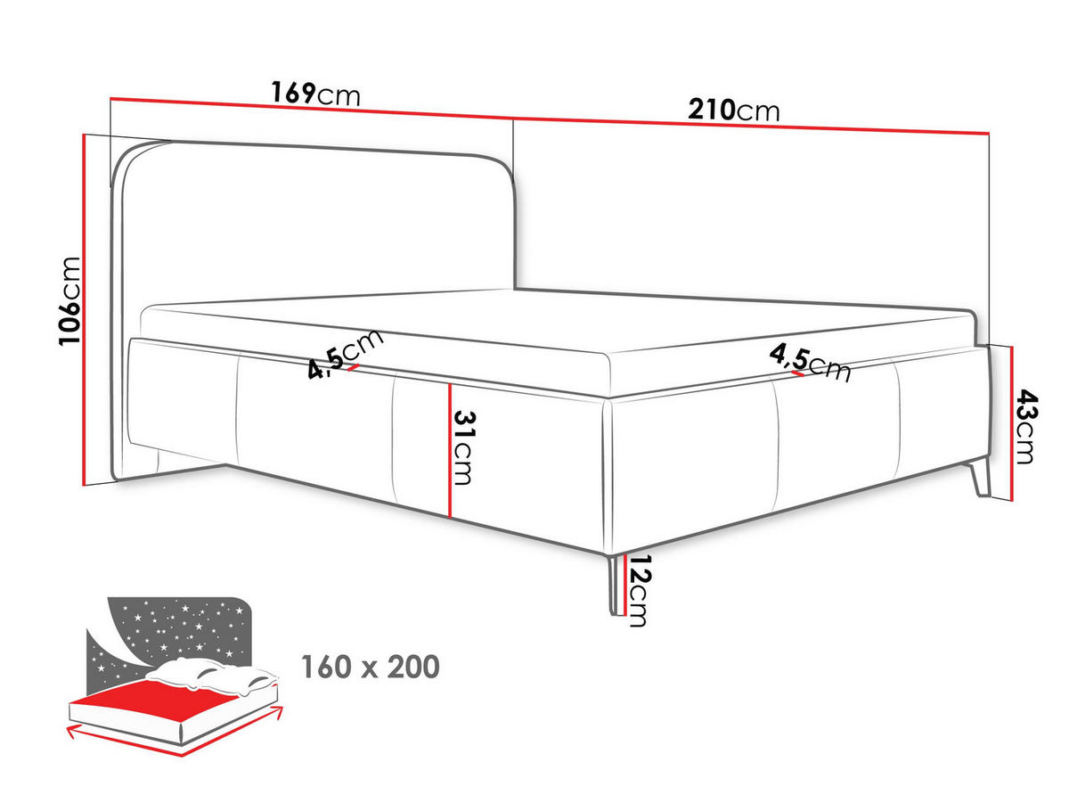 POLSTERBETT Holly - Gelb/Schwarz, Holz/Textil (160/200cm) - MIRJAN24