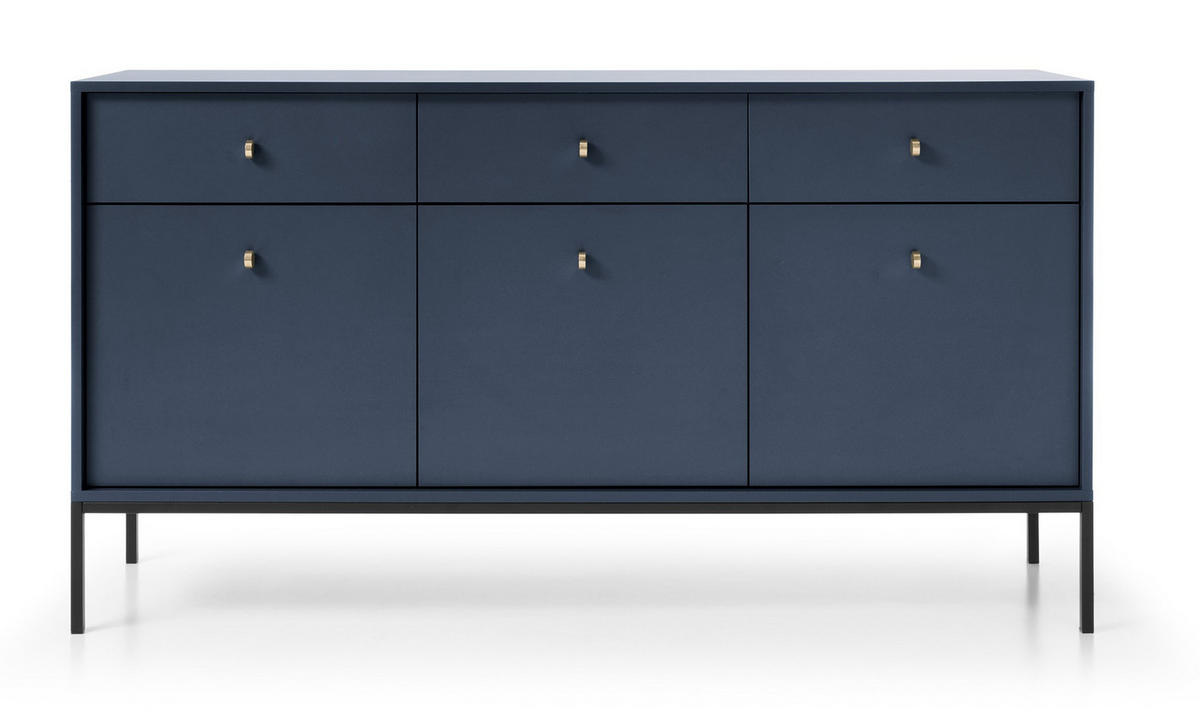 KOMMODE 154 cm mit Schubladen Monti, 3 Türen, Marineblau + Schwarz - Schwarz/Dunkelblau, Holz/Metall (154/83/39cm) - Emporius