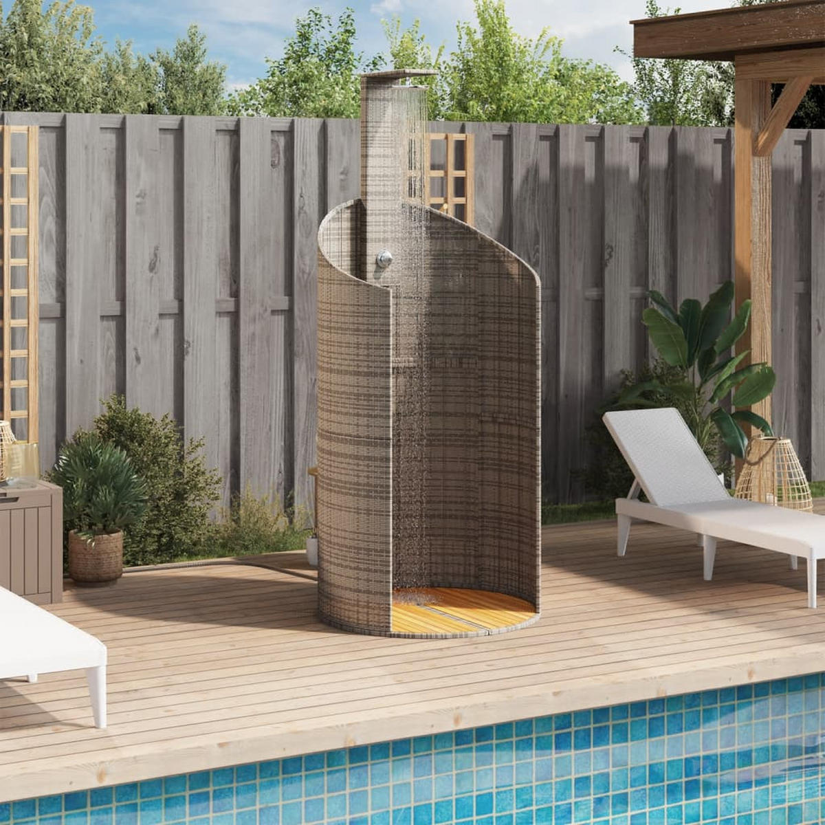GARTENDUSCHE Grau 100/100/241.5 Cm Poly Rattan Akazienholz - Grau, Holz (100/241.5/100cm) - vidaXL