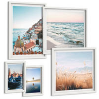 BILDER SET 5er Set - 50x50 cm & 20x30 cm & 40x60 cm Weißer Rahmen - Vögel im Flug, Himmel, Mond - Weiß, Kunststoff (40/60cm) - TULUP