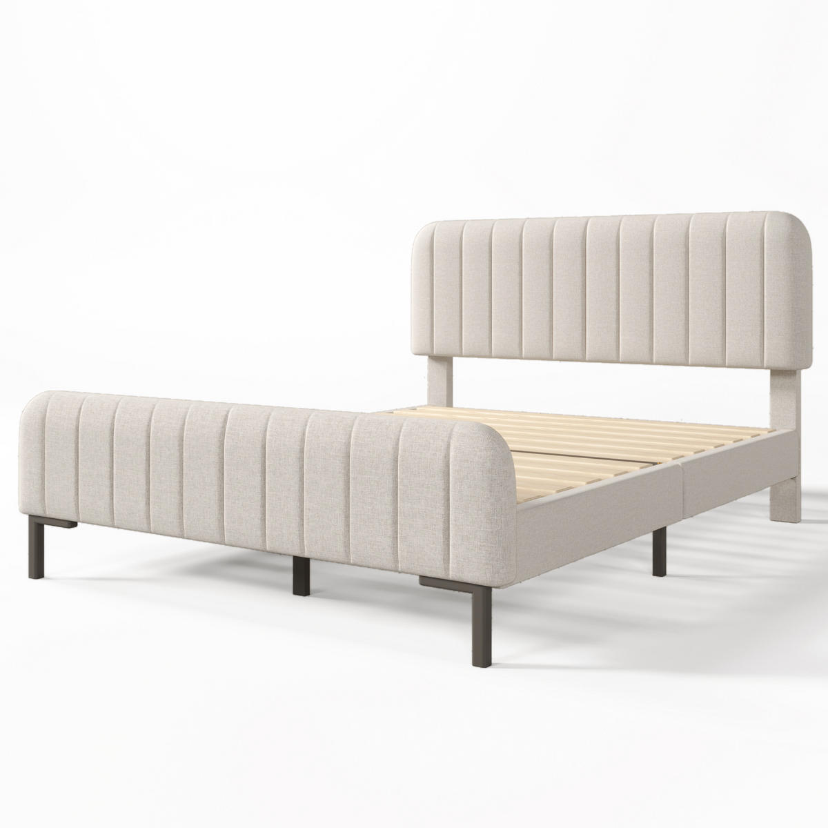 POLSTERBETT 140/190 cm Doppelbett mit verstellbarem Kopfteil und Lattenrost Grau Beige - Beige/Grau, Holz/Metall