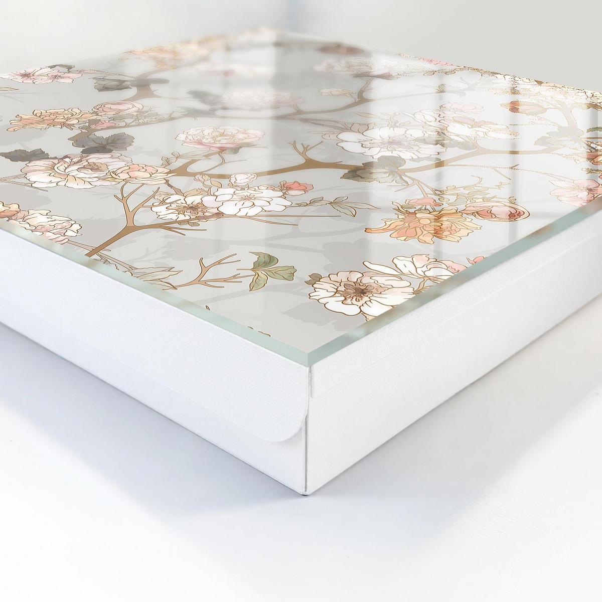 SCHLÜSSELBOX Weiß 30x30 cm – Türöffnung nach rechts - Blütenzweige - Beige, Metall (30/30/5cm) - TULUP