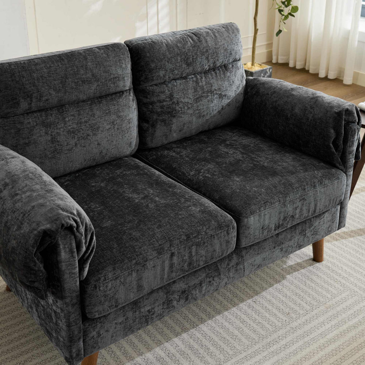 2-SITZER SOFA Chenille Schwarz - Schwarz, Holzwerkstoff/Textil (70/85/124cm) - WISHDOR