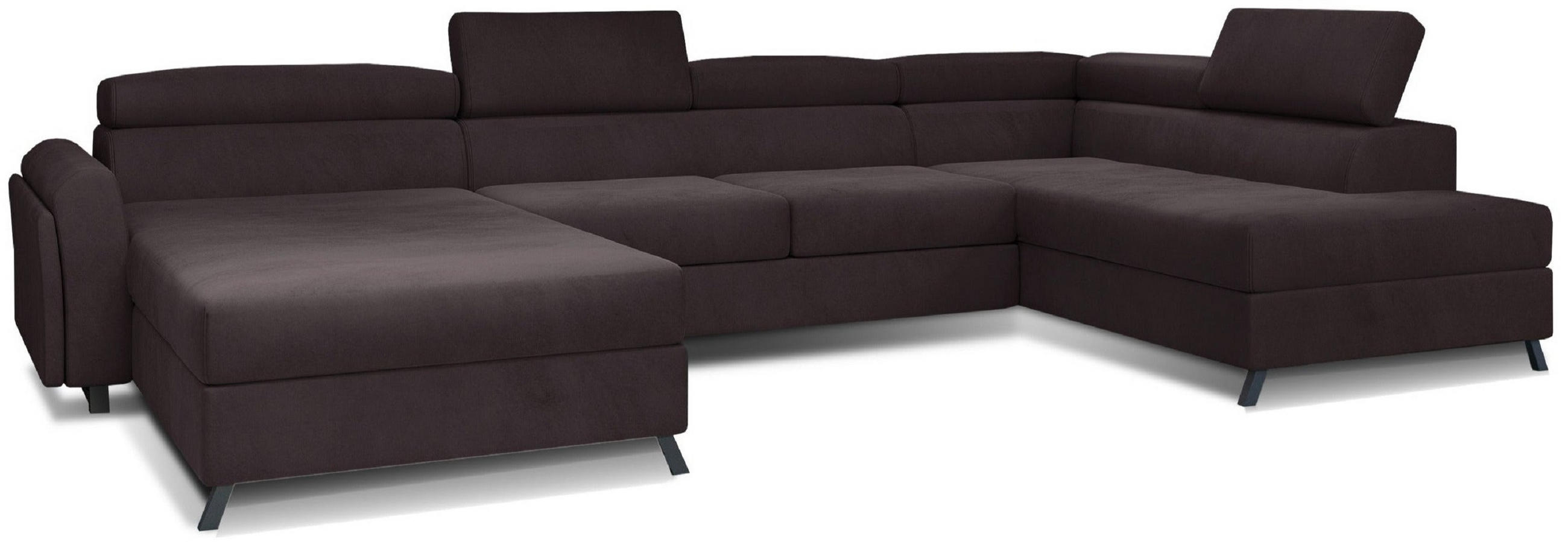 WOHNLANDSCHAFT mit Schlaffunktion und Bettkasten - Dunkelbraun/Schwarz, Holz/Textil (200/98/370cm) - Eltap