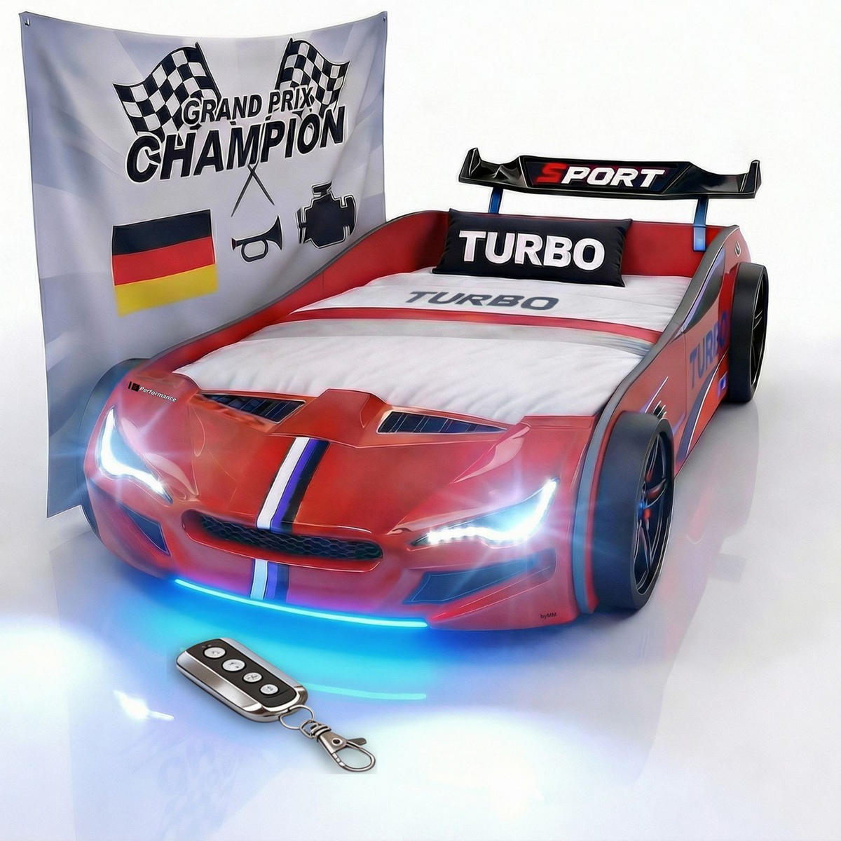 AUTOBETT GTE mit Rollrost, Licht und Sound Farbe Rot - Rot, Holzwerkstoff (90/200cm) - Coemo