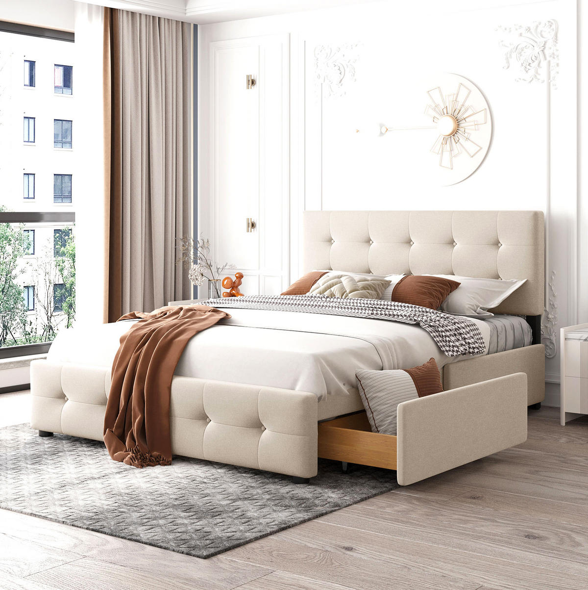 POLSTERBETT mit 4 Schubladen Beige - Beige, Holz (140/200cm) - Meubliv