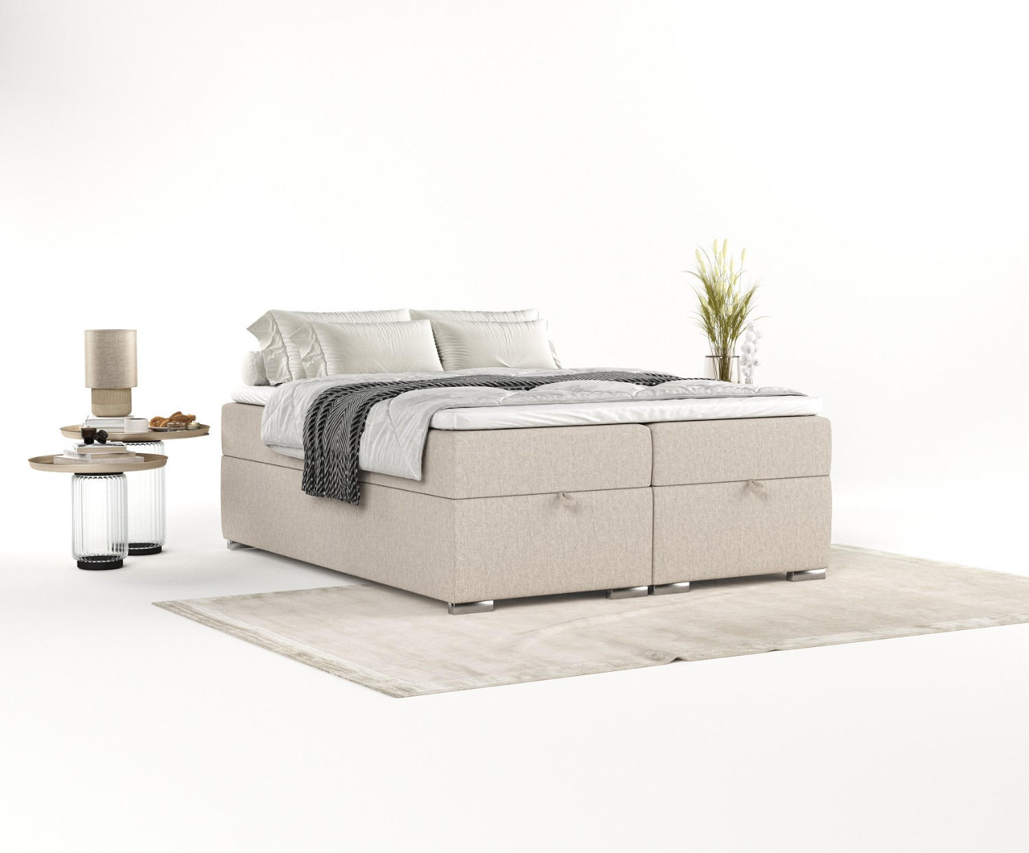 BOXBETT Reto 120/200 cm Hellbeige im Megan Stoff - Sandfarben/Chromfarben, Holz/Holzwerkstoff (120/200cm) - AltaBeds