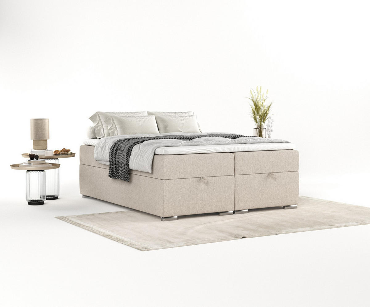 BOXBETT Reto 140/200 cm Hellbeige im Megan Stoff - Sandfarben/Chromfarben, Holz/Holzwerkstoff (140/200cm) - AltaBeds