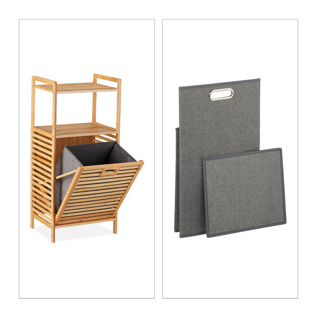 BADREGAL - Hellbraun, Holz/Textil (44/96/33cm) - Relaxdays