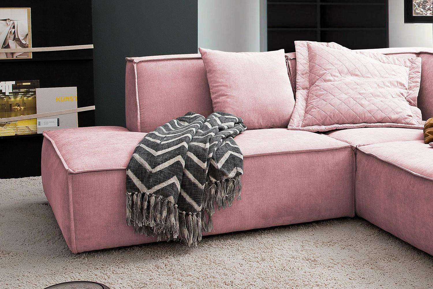 ECKSOFA SAMU Pink Webstoff - Pink/Schwarz, Textil (226/224cm) - KAWOLA