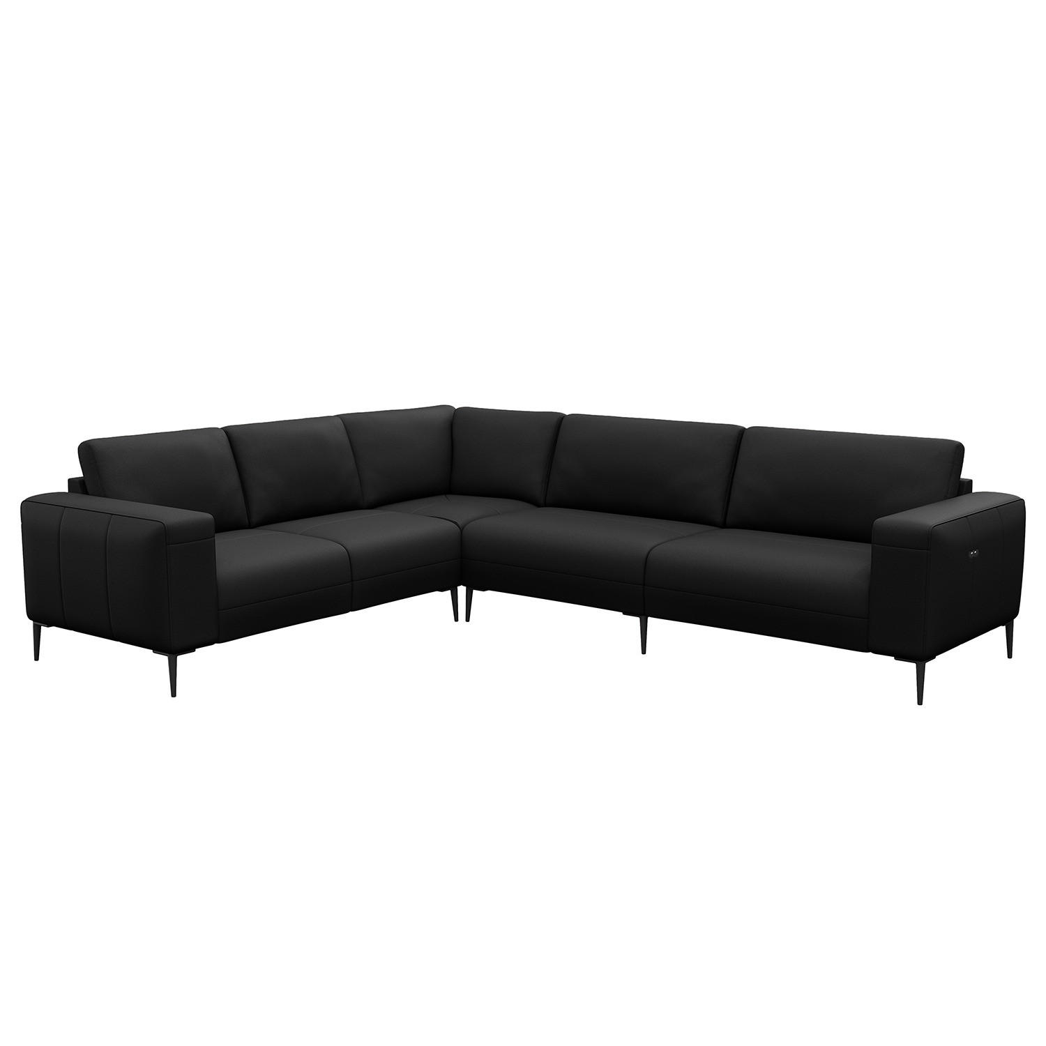 ECKSOFA mit Ottomane - Schwarz, Leder/Metall (290/230cm) - home24