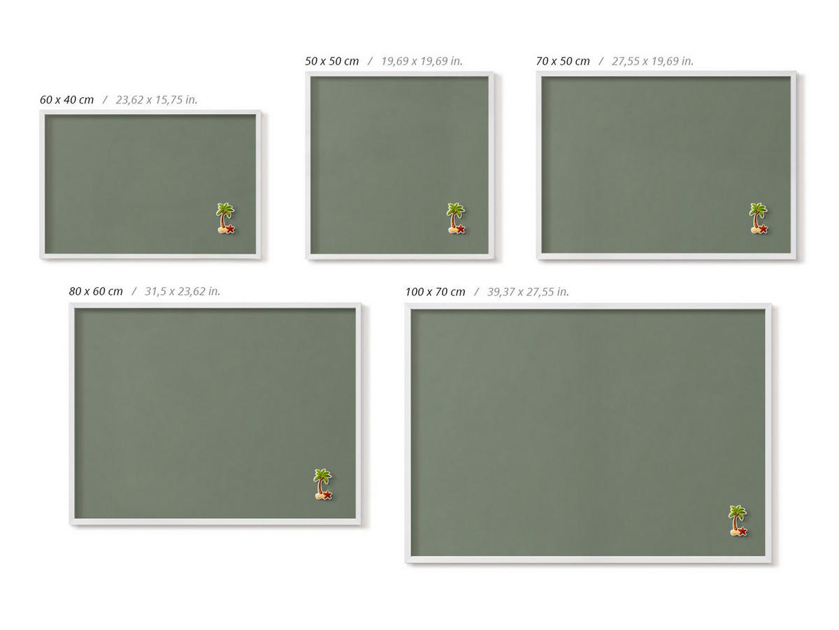 MAGNETTAFEL 60x40 cm Weißer Rahmen Farbe Olivgrün - Salbeigrün, Metall (60/50/0.4cm) - TULUP