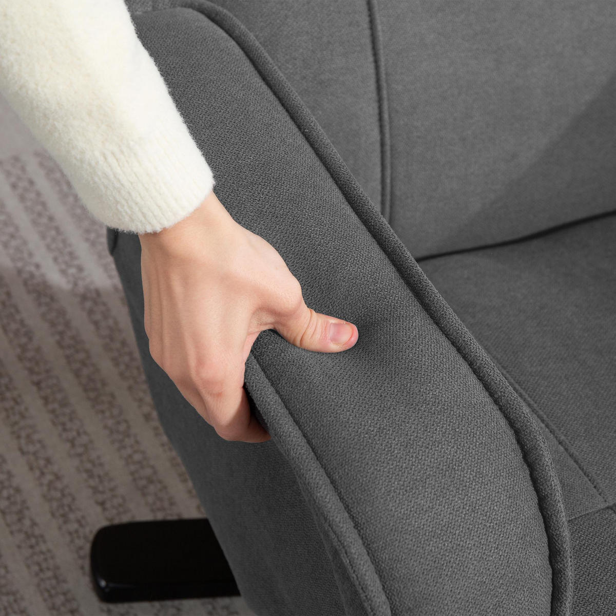 SCHAUKELSTUHL DE-07548 mit Fußhocker, 135° neigbar & 360° drehbar Grau - Dunkelgrau, Textil (67/96/87cm) - ComfortXL