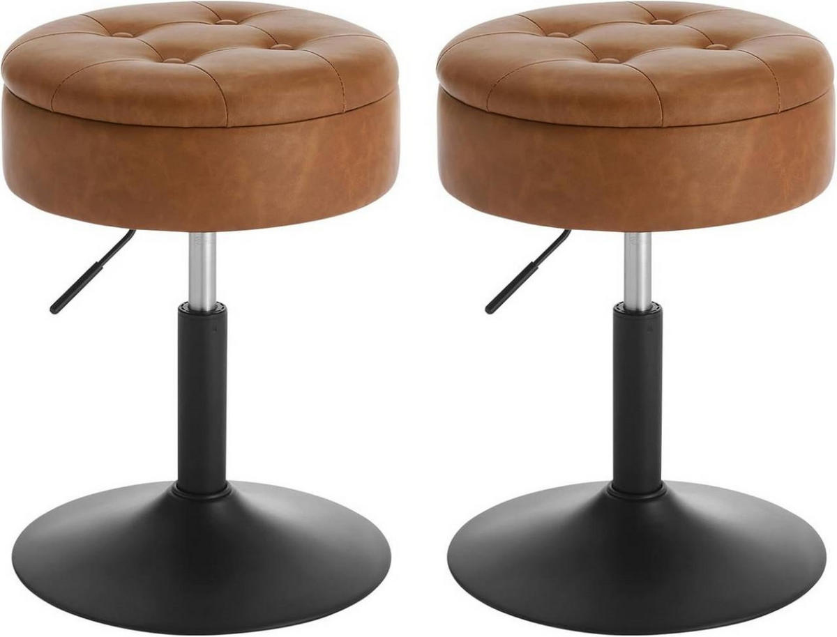 SITZHOCKER 2er Set, mit Stauraum, Kunstleder, Braun - Schwarz/Braun, Textil/Metall (38.5/50/38.5cm) - Woltu