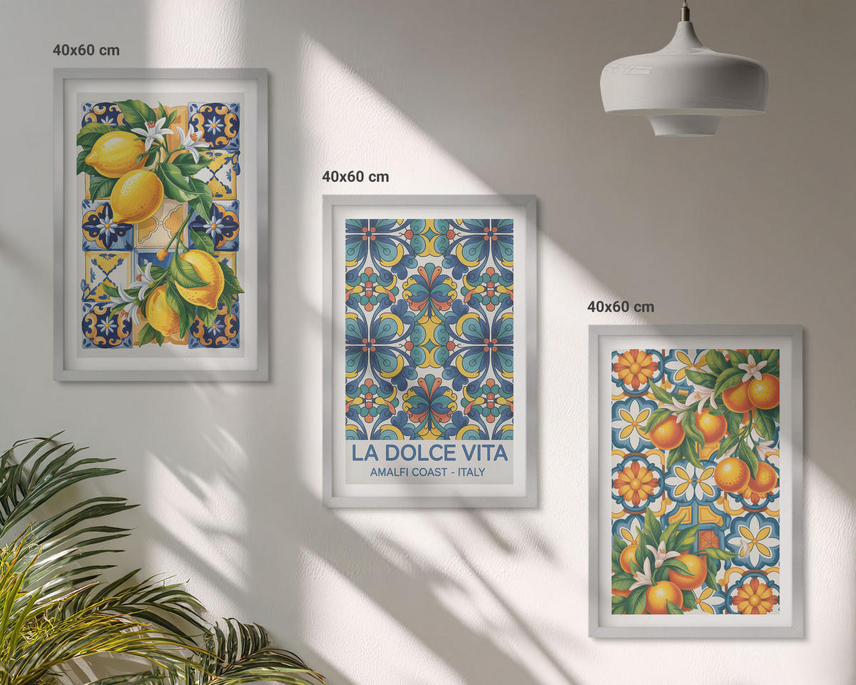 BILDER SET 3er Set - 40x60 cm Silberner Rahmen - Zitronen-Orangenblütenmuster - Silberfarben, Kunststoff (40/60cm) - TULUP