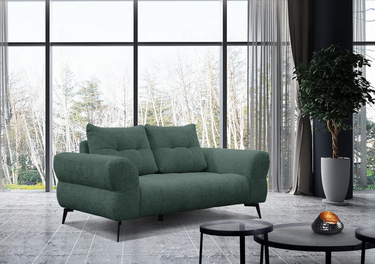 SOFA SALVINI 2-Sitzer, smaragdgrün - Smaragdgrün/Schwarz, Holzwerkstoff/Textil (176/88/99cm) - Courtois Laville