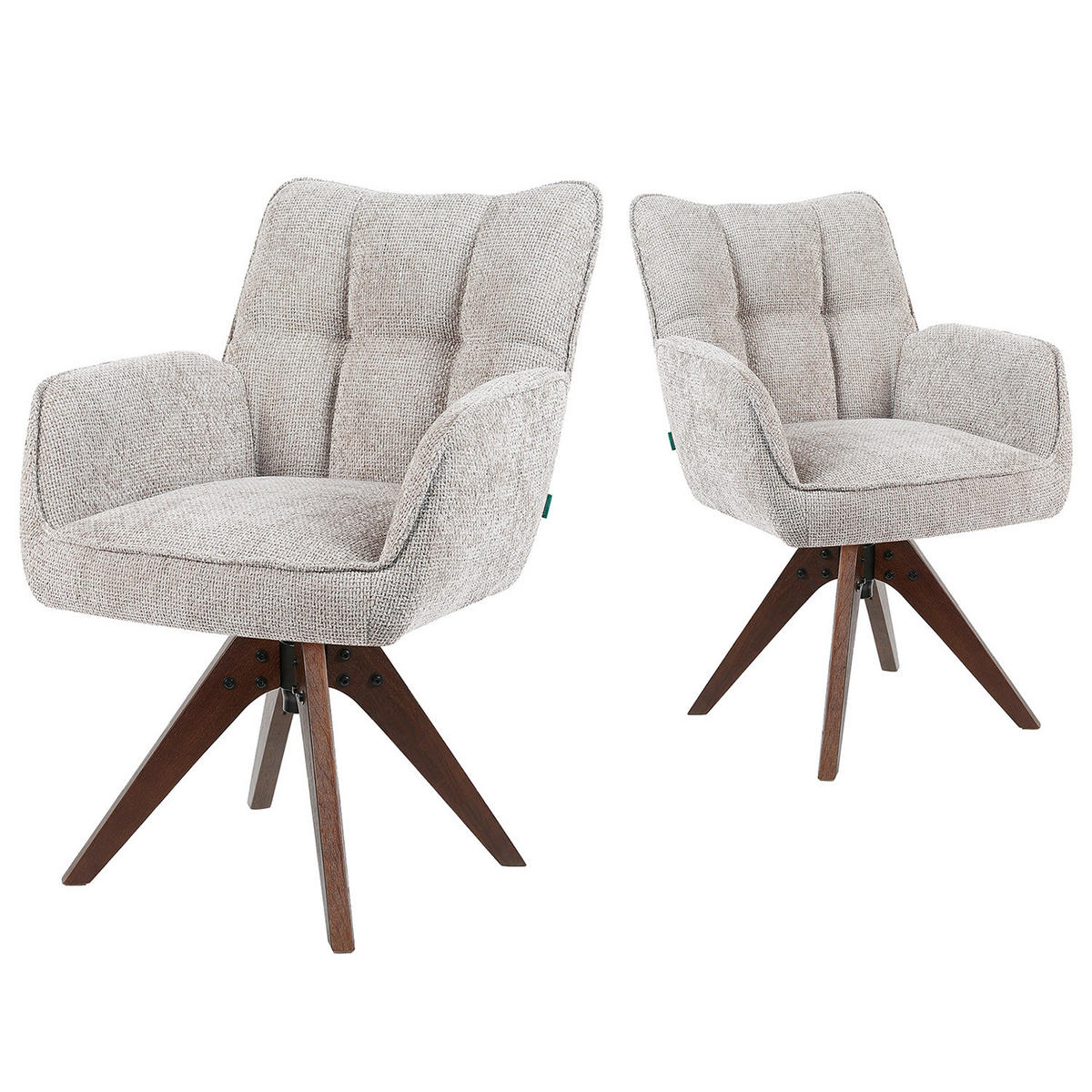 DREHSTUHL Mika-Theo 2er-Set - Nussbaumfarben/Hellgrau, Eichenholz/Holz (59/84/66cm) - DUBI Möbel