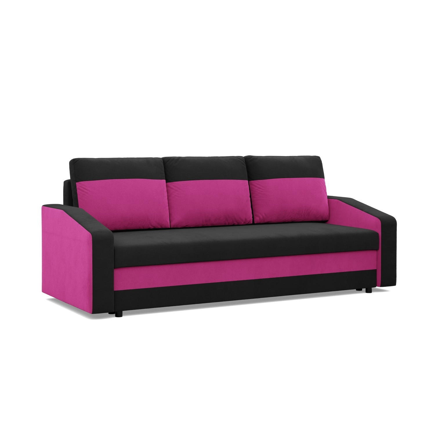 SOFA 3-SITZER MIT SCHLAFFUNKTION ORION, Schwarz + Rosa - Pink/Schwarz, Textil (220/85/92cm)