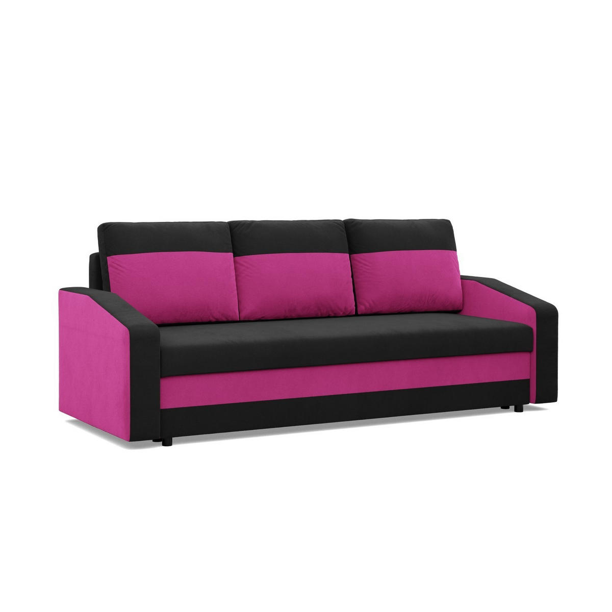SOFA 3-SITZER MIT SCHLAFFUNKTION ORION, Schwarz + Rosa - Pink/Schwarz, Textil (220/85/92cm)