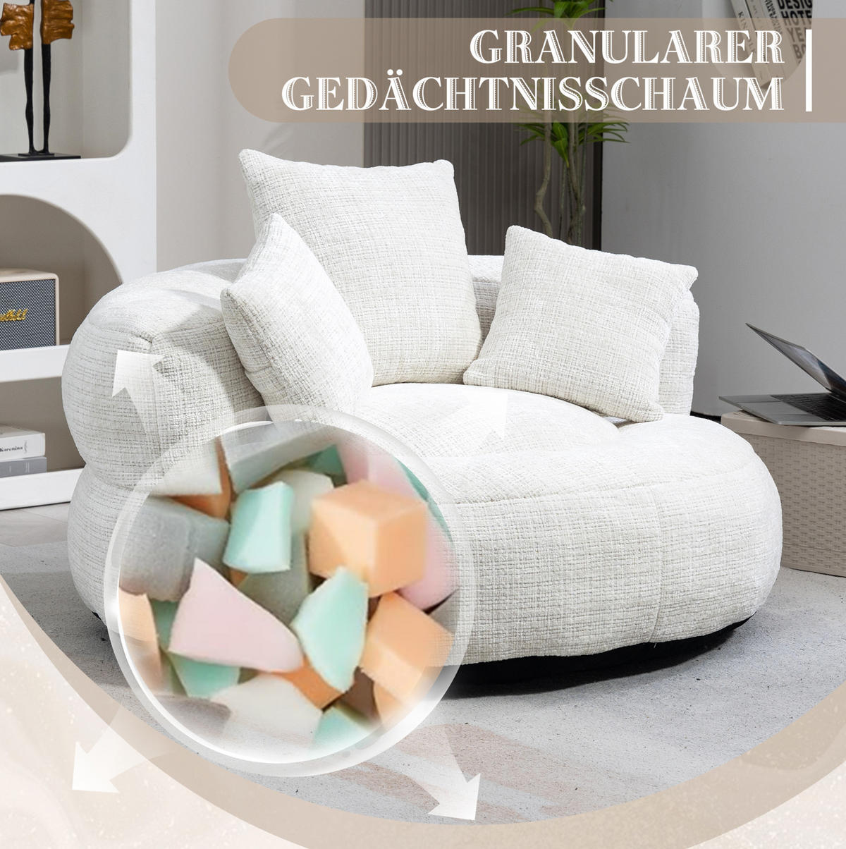SESSEL 108/52/108 cm Beige aus Chenille mit Armlehnen - Beige, Textil (108/52/108cm) - OKMYHOME