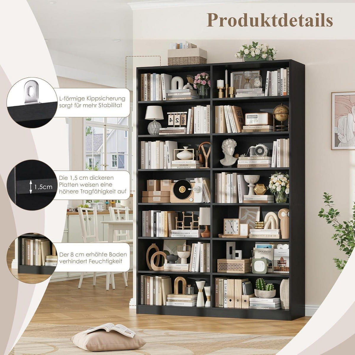 BÜCHERREGAL 212 cm schwarz - Schwarz, Holzwerkstoff (116/212/28.5cm)