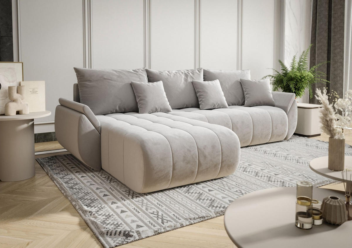 ECKSOFA Akita - Hellgrau, Holzwerkstoff/Textil (280/185cm) - Fun Möbel