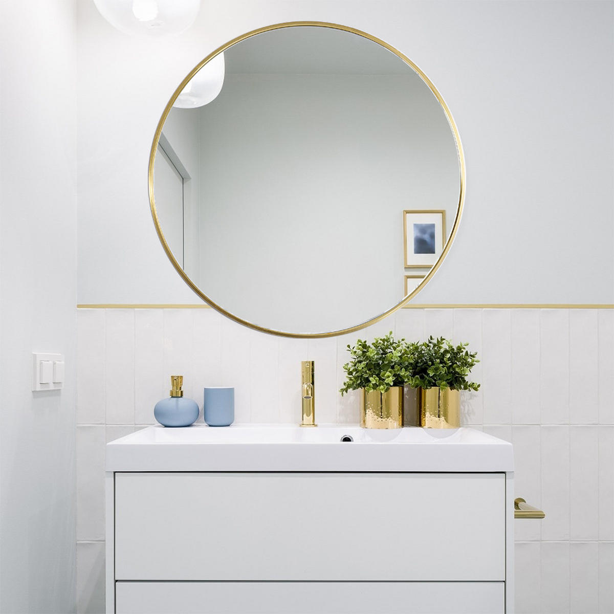 BADSPIEGEL mit Goldenem Metalrahmen Rund Robustes Material Ästhetisches Design Vielseitig einsetzbar 40 x 40 x 2,8 cm 1,5 kg - Goldfarben, Glas/Metall (40/2.8/40cm) - Livingandhome