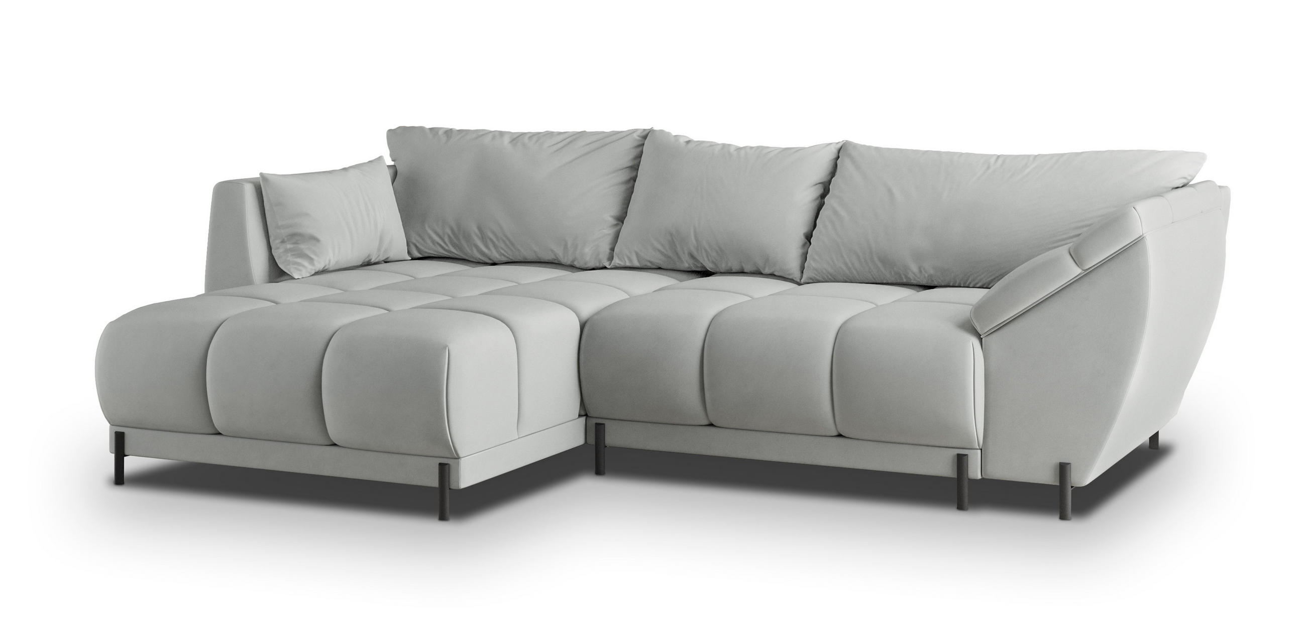 ECKSOFA VESTANO L-S Hellgrau Velours-Stoff mit Schlaffunktion - Hellgrau, Holz (287/182cm) - MASSENO