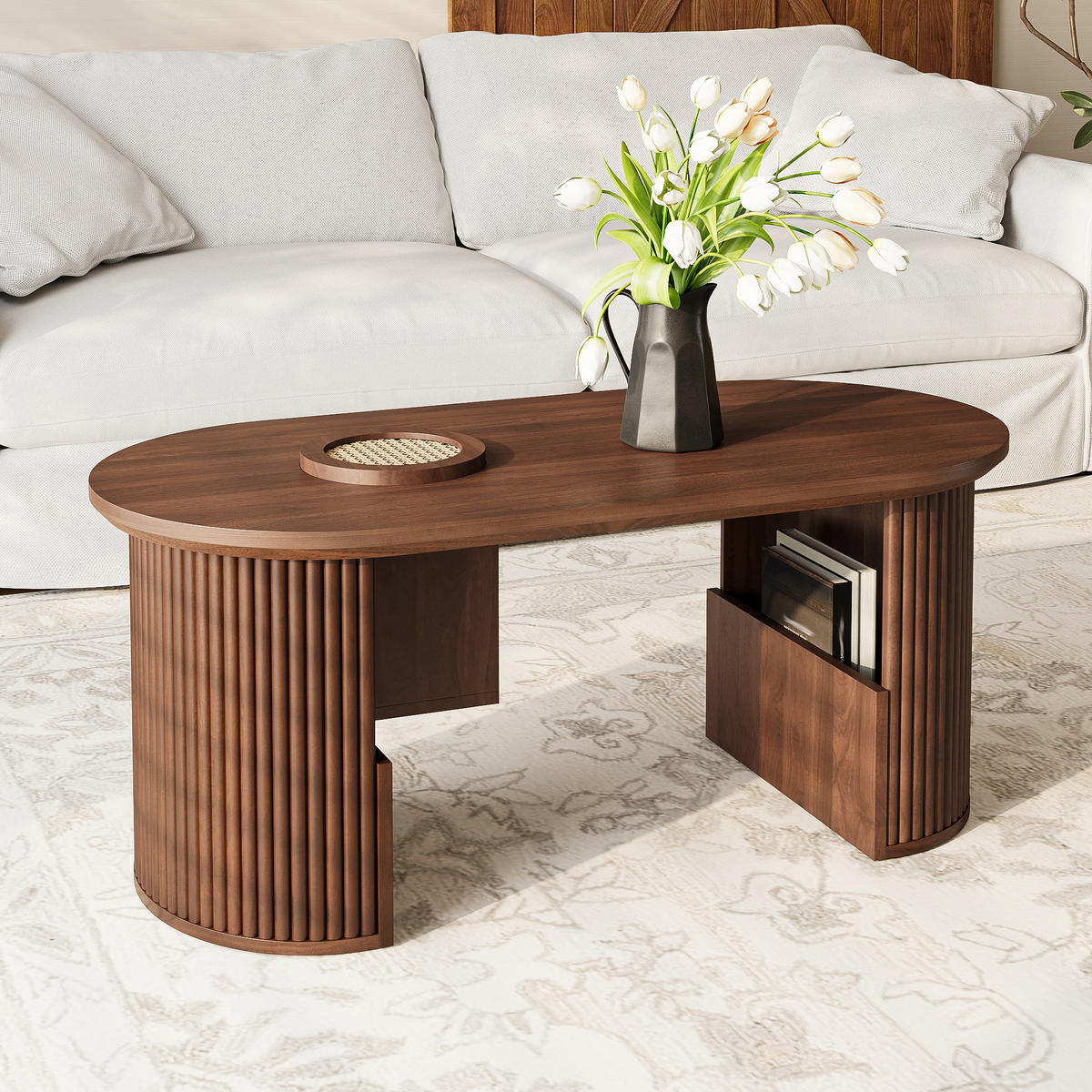 COUCHTISCH in Nussbaumfarben Wohnzimmertisch mit vertikaler Textur für stilvolle Einrichtung, B105/T50/H46.5cm - Nussbaumfarben, Holzwerkstoff (50/105/46.5cm) - STILVORA