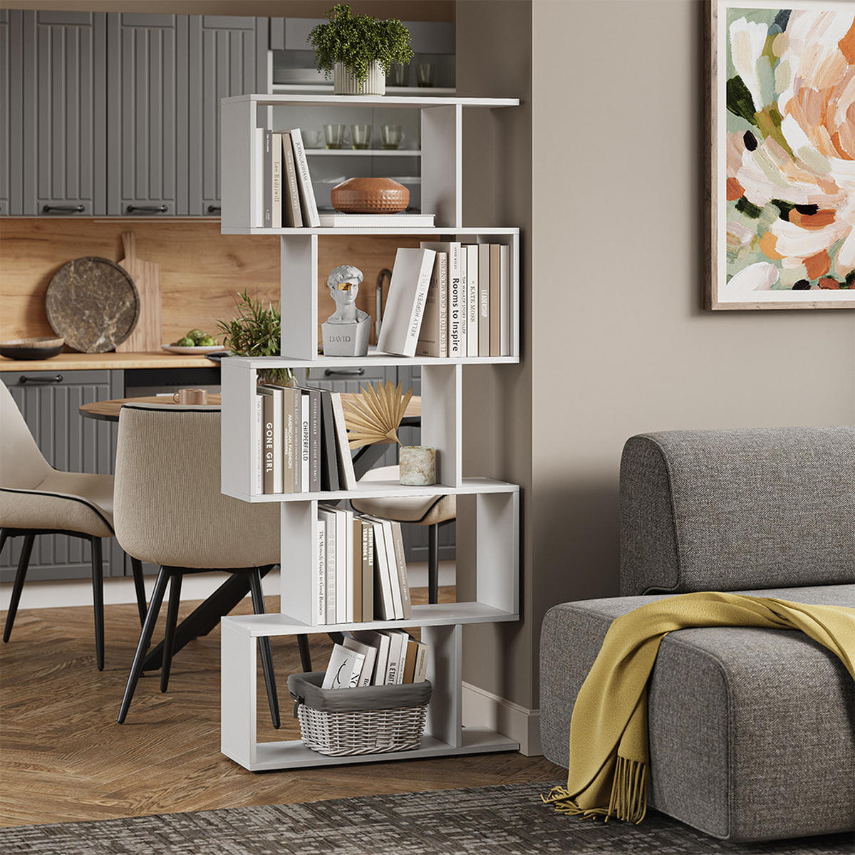 RAUMTEILER Levio Weiß 70 x 164.1 cm 5 Fächer - Weiß, Holzwerkstoff (70/164.1/23.8cm) - Vicco