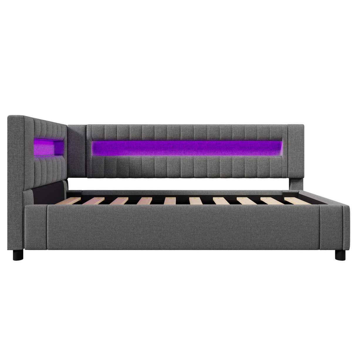 POLSTERBETT 90/200 cm Grau aus Leinen mit LED-Beleuchtung und Stauraum - Grau, Textil (90/200cm) - OKMYHOME