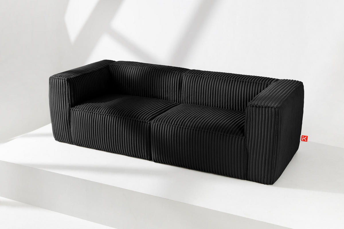 3-SITZER-SOFA FEROX Modern, Cord-Stoff, schwarz - Schwarz, Textil (246/73/96cm) - KONSIMO®