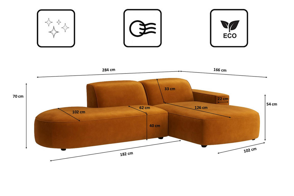ECKSOFA Cursal Atelier, Stoff Salvador, Braun, Rechts - Braun, Holz (284/166cm) - Kaiser Möbel