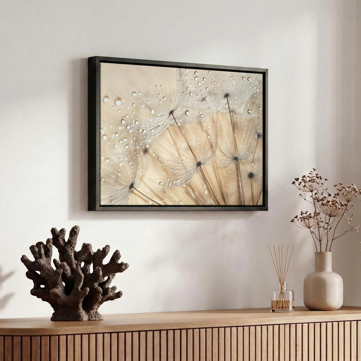LEINWAND Bilder mit Rahmen - Löwenzahn - Abstrakt - Natur - Beige - 30x20 - Braun, Textil (30/20cm) - MuchoWow