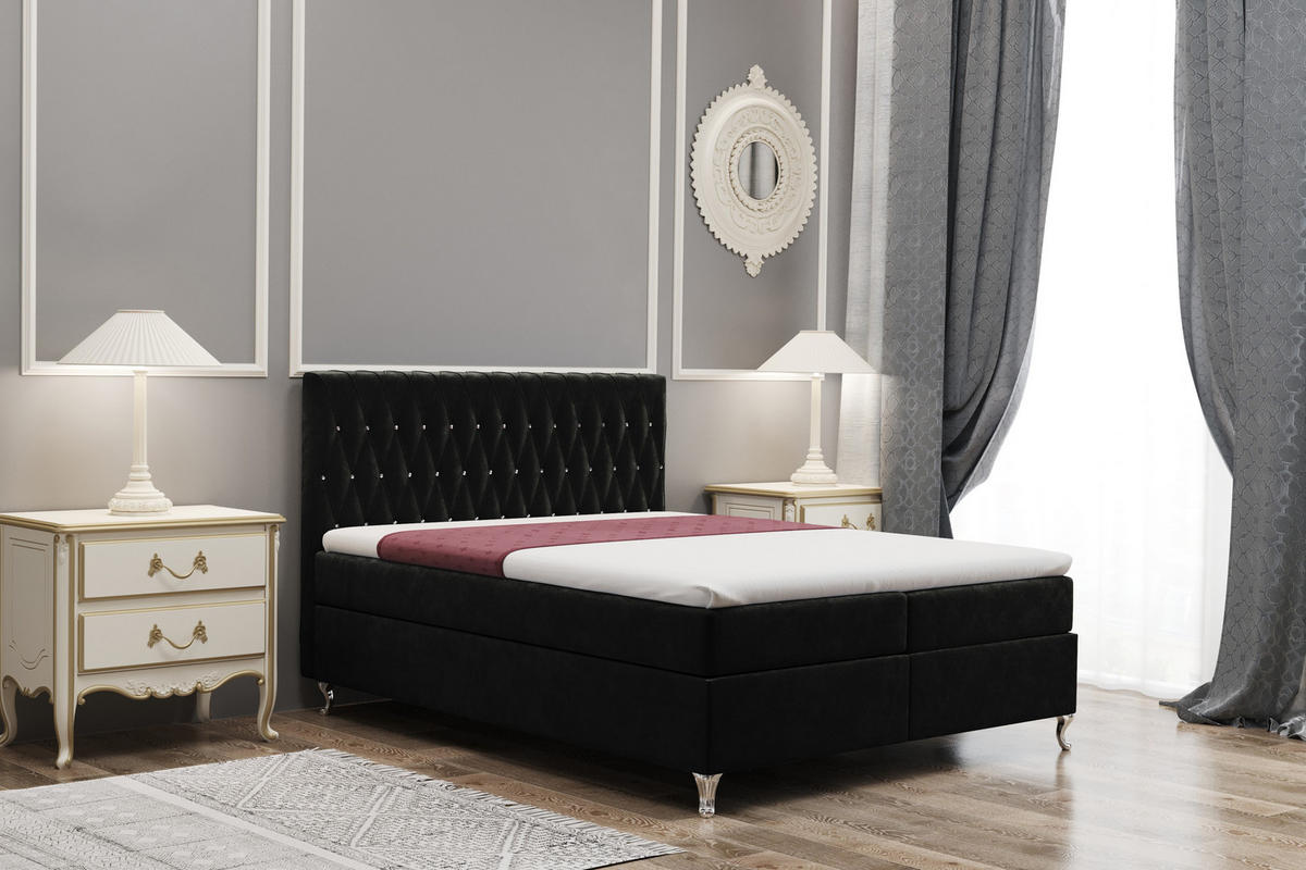 BOXBETT Mit Bettkasten Und Matratze KATE Stoff Riviera Schwarz 160x200 cm H3-Bonell - Schwarz, Holz/Textil (160/200cm) - Kaiser Möbel