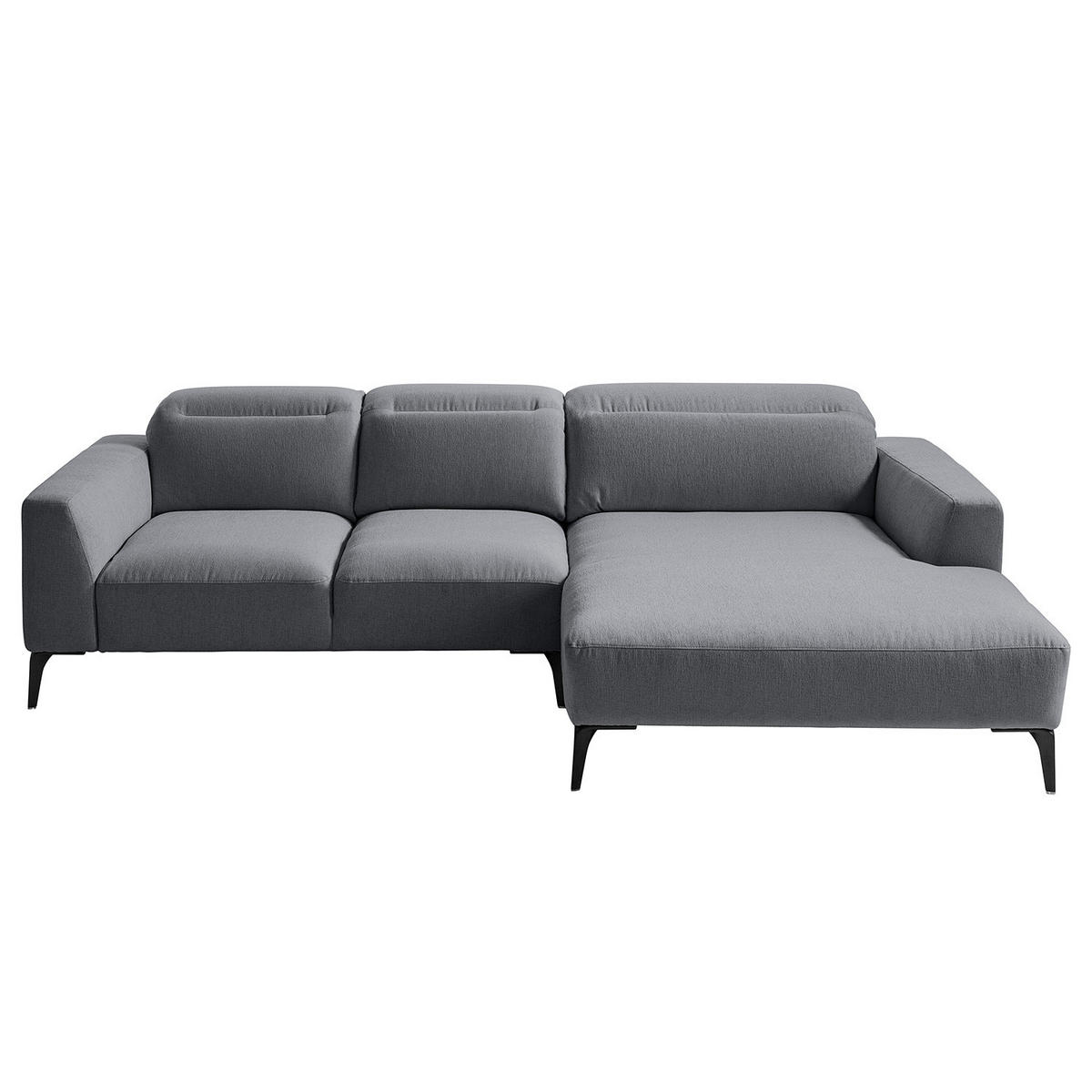 ECKSOFA mit Longchair - Schwarz/Grau, Textil/Metall (265/180cm) - home24