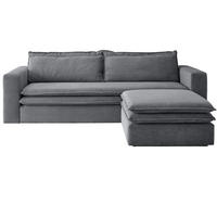 SOFA-SET grau Cord, Couch 3-Sitzer mit Bettfunktion inklusive Hocker - Beige/Grau, Holz/Textil (244/83/176cm) - Furn.Design