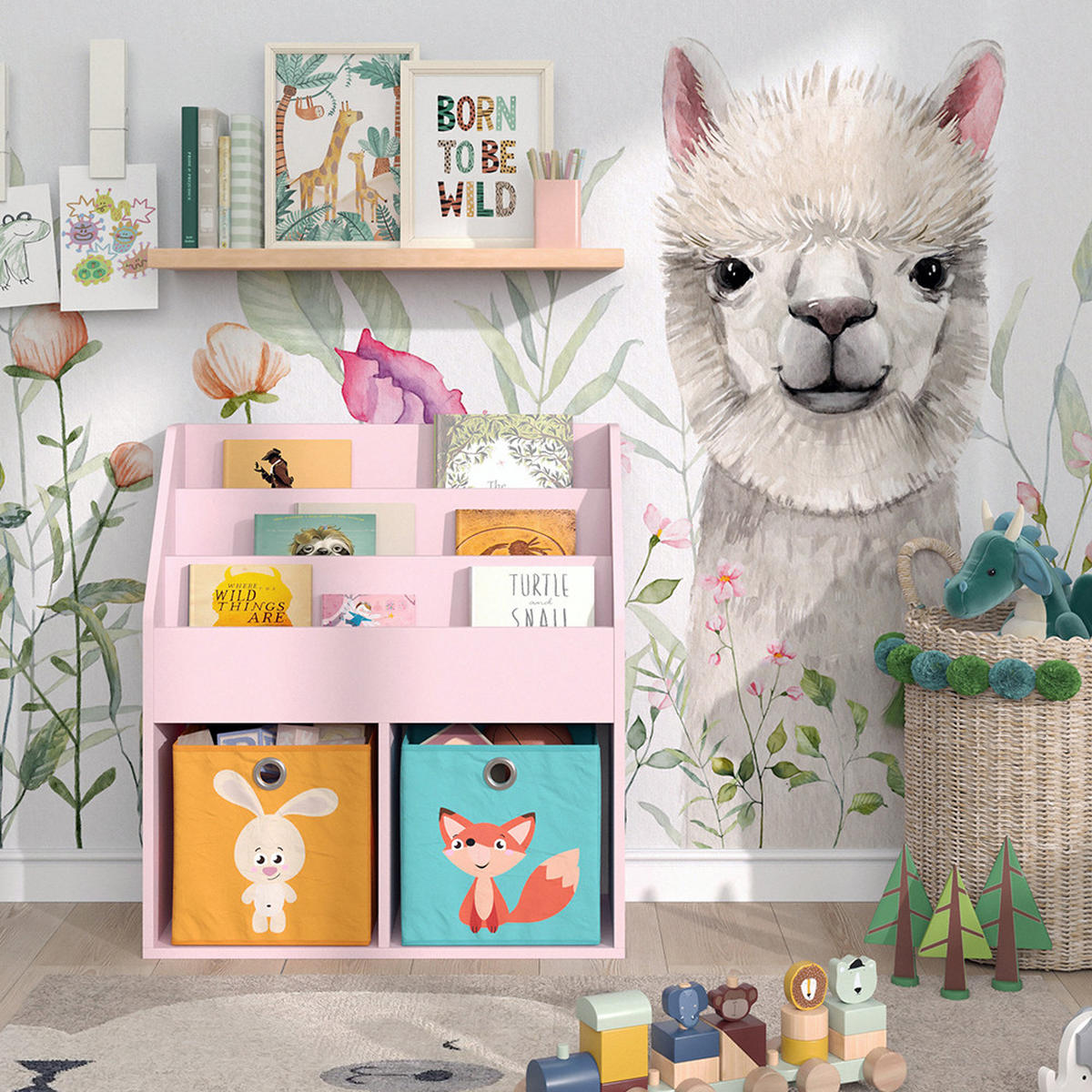 KINDERREGAL Luigi Rosa 72 x 79 cm mit 2 Faltboxen (Fuchs, Hase) - Pink, Holzwerkstoff (72/79/30.7cm) - Vicco