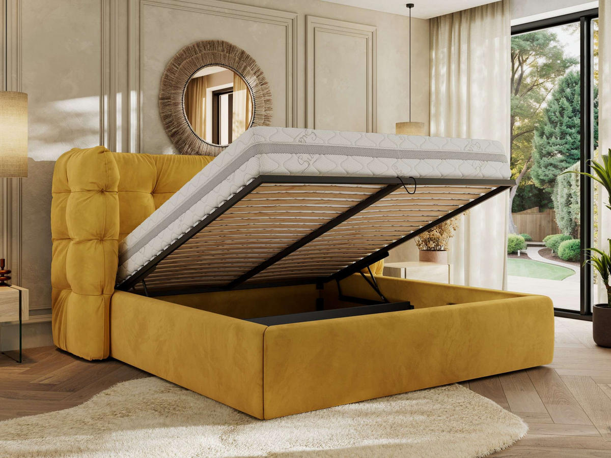 POLSTERBETT FLONELLE CLASSIC 160/200 - Gelb Velvet - Schaum-Matratze - Gelb, Textil (160/200cm) - MKS