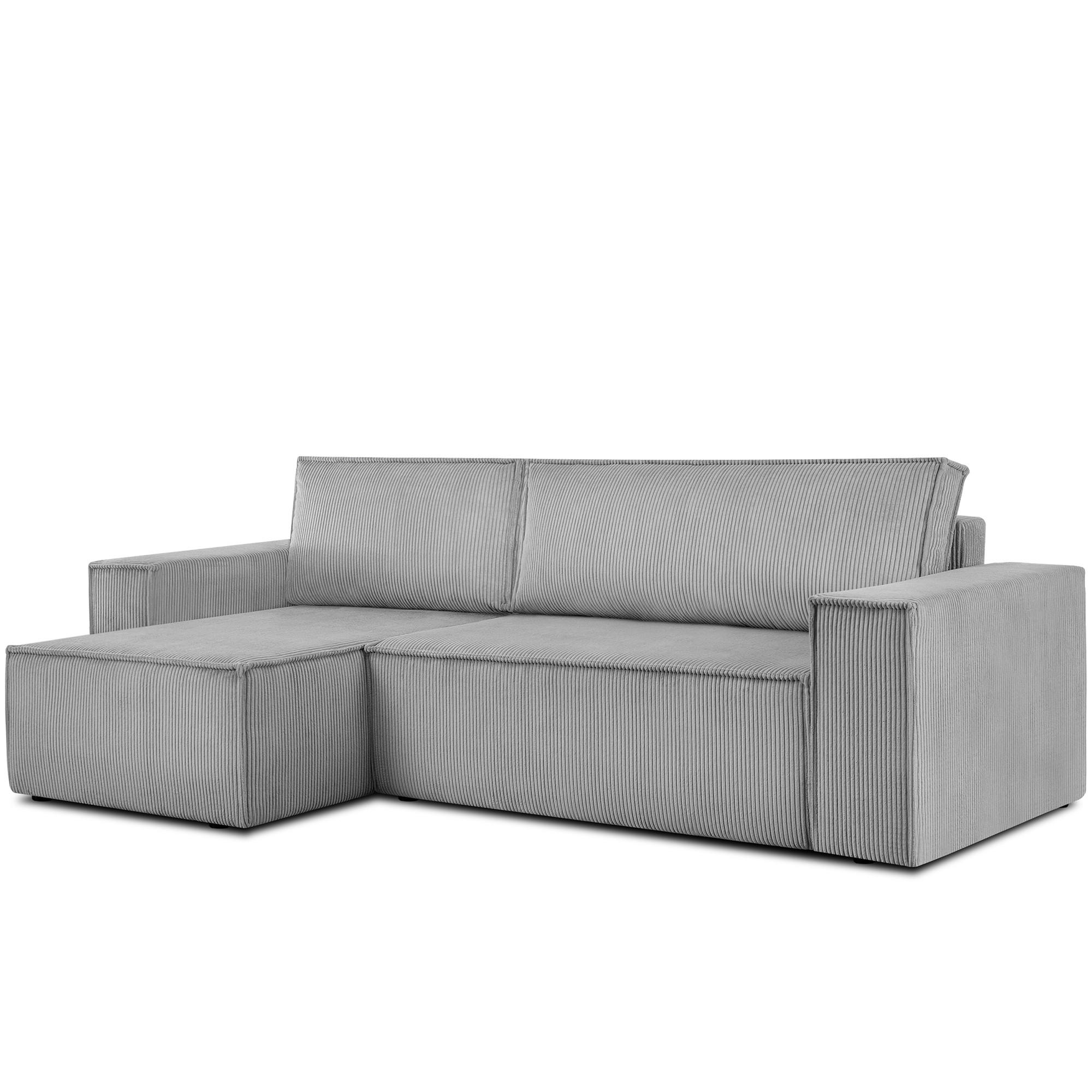 ECKSOFA-LINKS/RECHTS NAPI Schlaffunktion mit Cordbezug, hellgrau - Hellgrau/Schwarz, Textil (262/148cm) - KONSIMO®