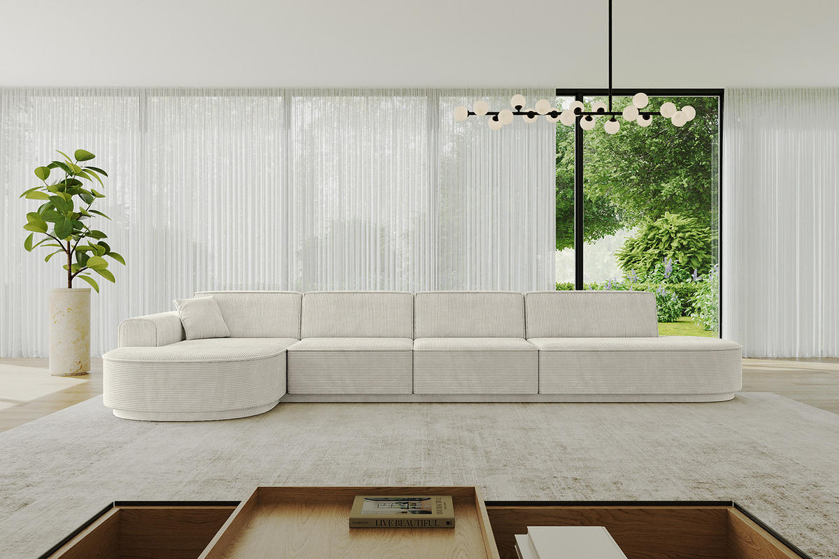 ECKSOFA Ottomane Links MARI-L3 - 402x163x81 cm Hellgrau Cord - Hellgrau/Schwarz, Holzwerkstoff/Kunststoff (165/406cm) - ALTDECOR