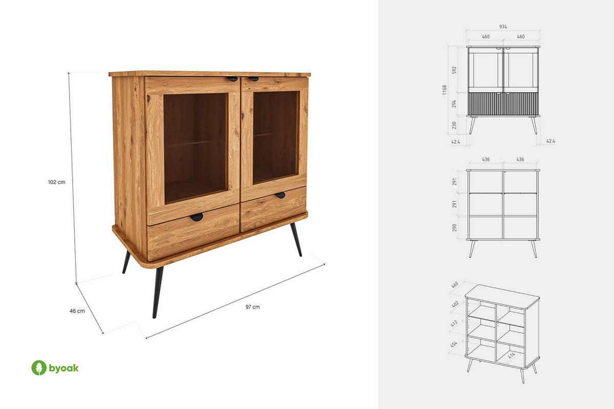 ANRICHTE LINA Kernbuche - Kernbuche, Holz (97/102/46cm) - byoak