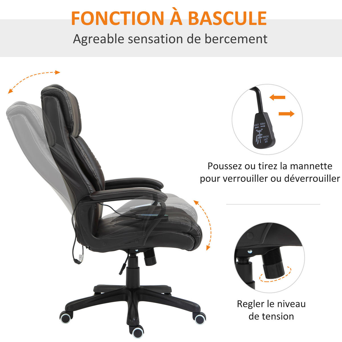 CHEFSESSEL DE-11665 mit Massagefunktion & Wippmechanik Braun - Braun, Metall (74/120/64cm) - ComfortXL