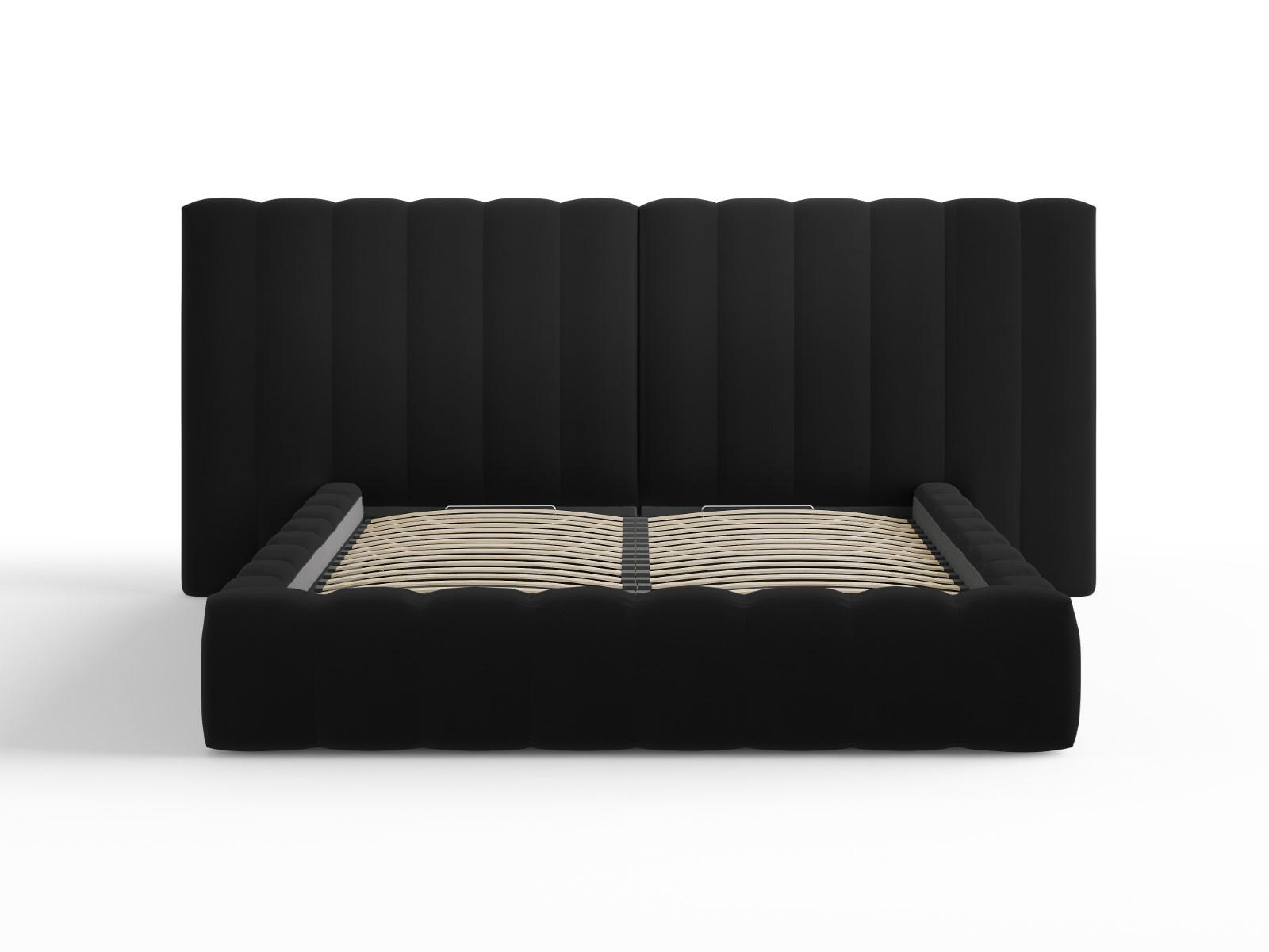 BETT mit Bettkasten und Doppelkopfteil Kelp aus Samt schwarz 140x200cm - Schwarz, Textil (140/200cm) - Micadoni