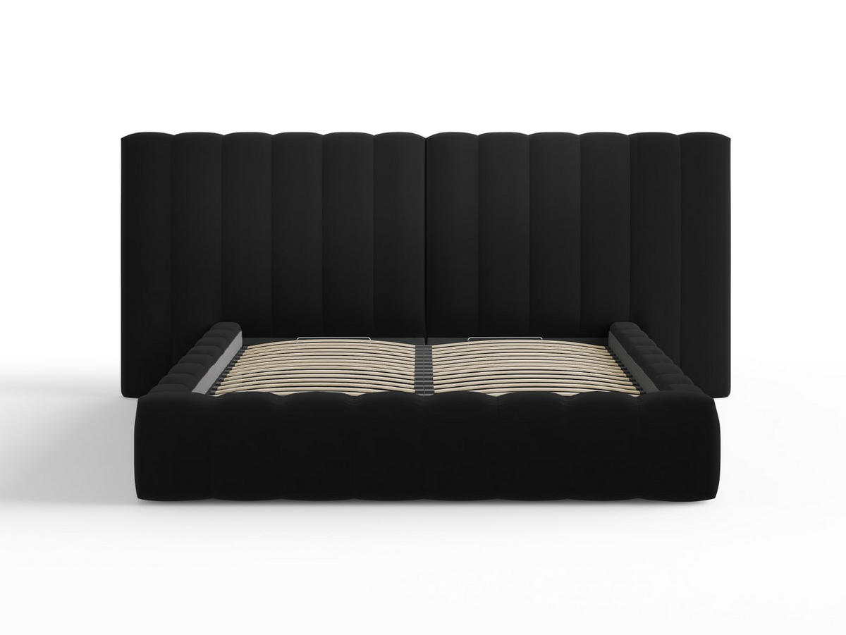 BETT mit Bettkasten und Doppelkopfteil Kelp aus Samt schwarz 140x200cm - Schwarz, Textil (140/200cm) - Micadoni