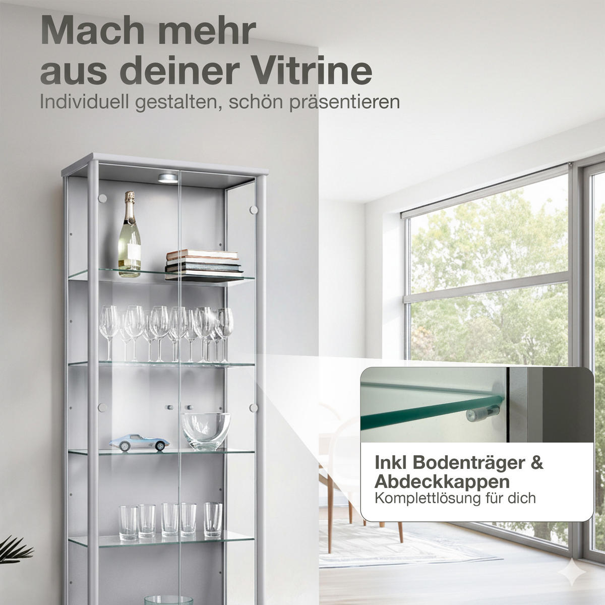 GLASBODEN 4er Set 23,6/62,5/0,4 cm für Standvitrinen 2-türig Erweiterungsset - Transparent, Glas (62.5/0.4/23.6cm) - K-Möbel